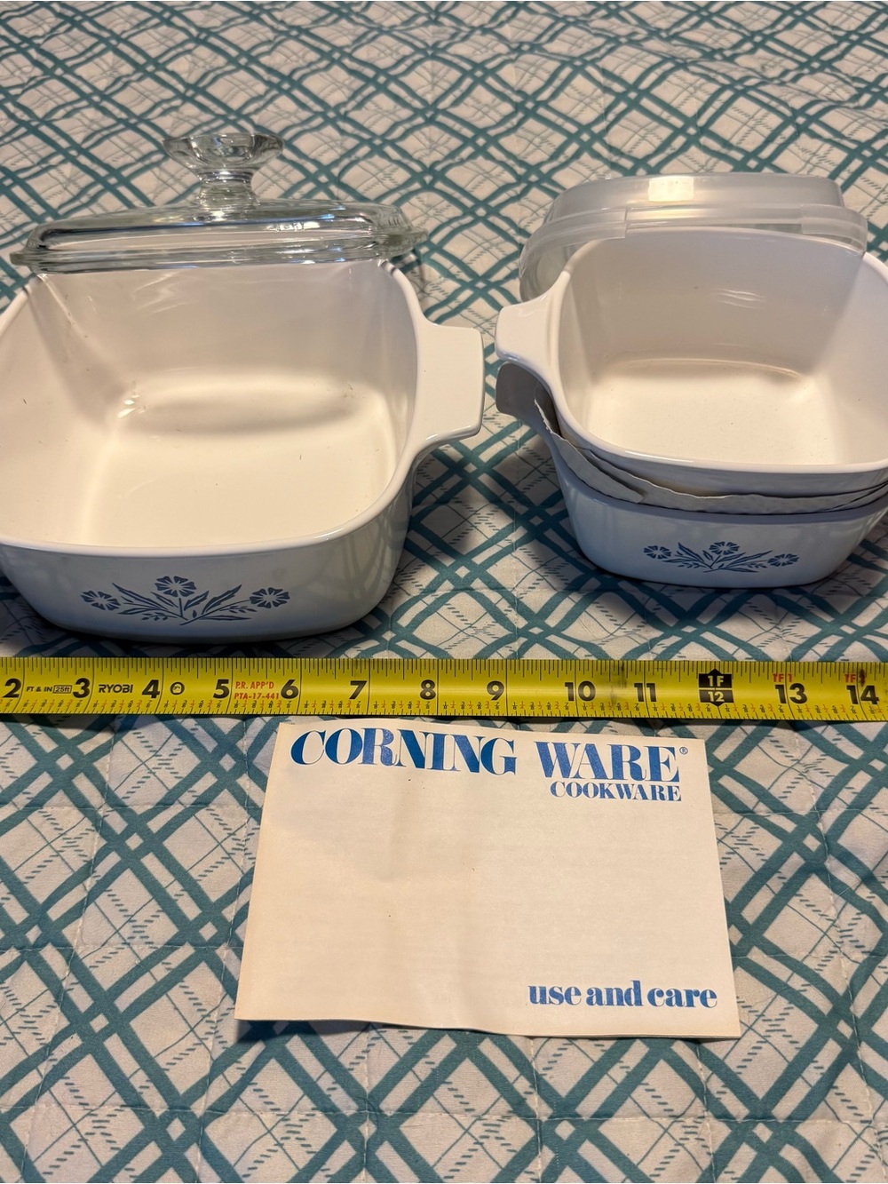 CorningWare White Casserole Dishes with Blue Floral Pattern Set of 3